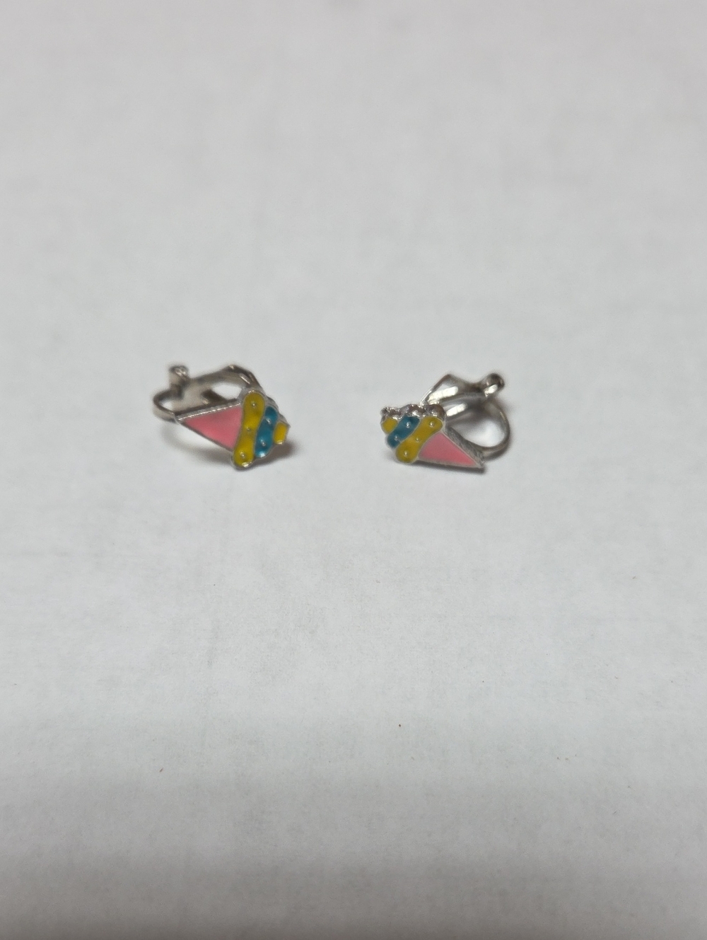 Clip-On Earrings - Pink Ice Cream Cones with Yellow and Blue Ice Cream